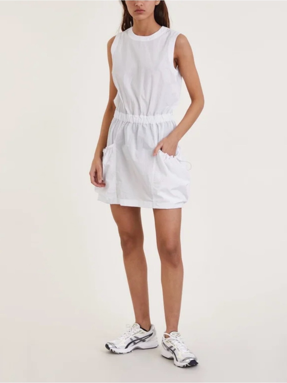 Moncler White Sleeveless Drawstring Mini Dress Medium